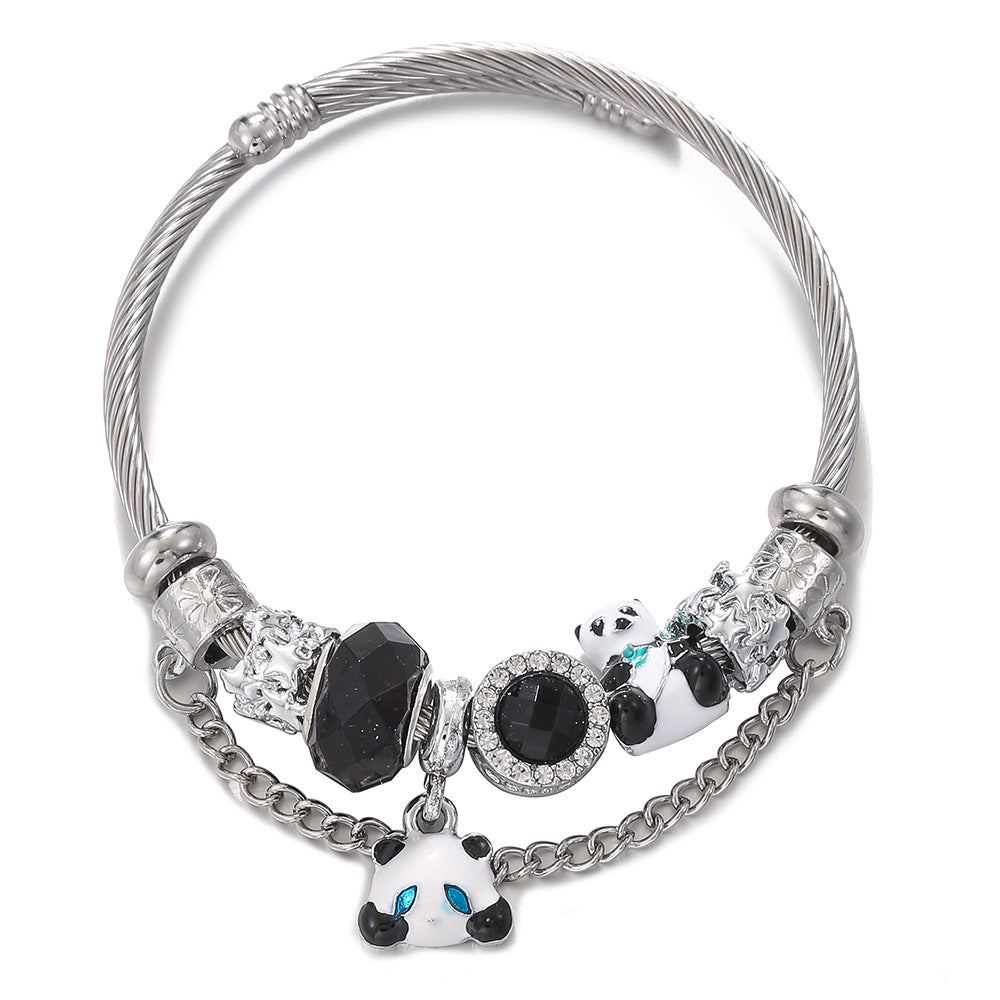 Stainless Steel Dark Panda Brothers Couple Bracelet