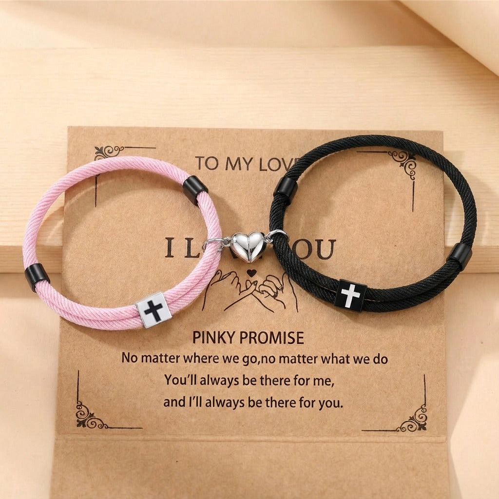Women's & Men's Love Magnet Alloy Cross Adjustable Couple Bracelets