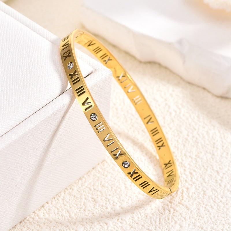 Roman Digital Titanium Steel Fashion Personality Plated Clearance Bracelet