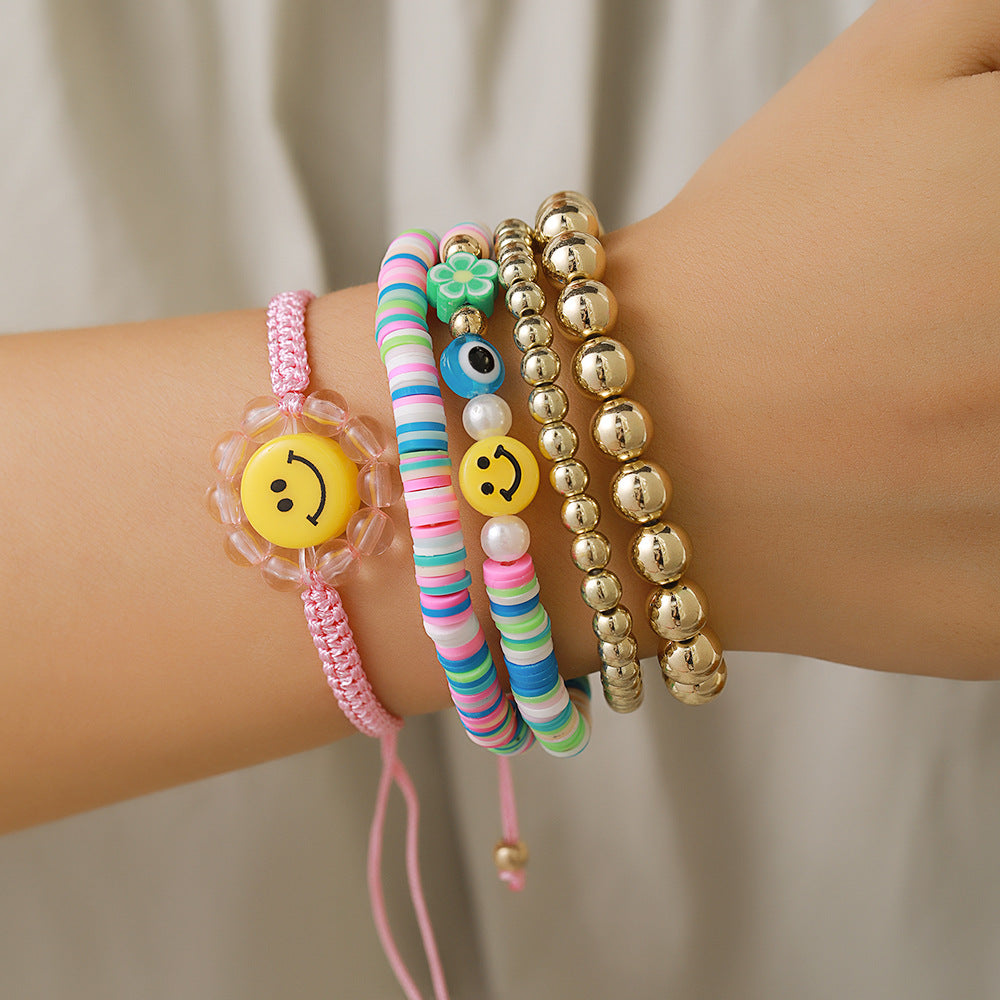 Bohemian Beads Suit Colorful Polymer Clay Smile Bracelets