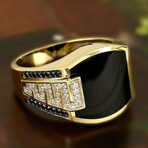 Men's Mirror Black Gemstone Luxury Domineering Full Diamond Ring