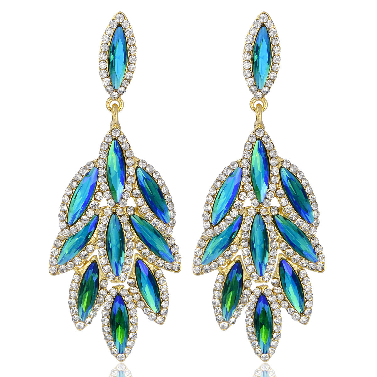 Women's Colored Diamond Exaggerated Full Flower Leaf Earrings