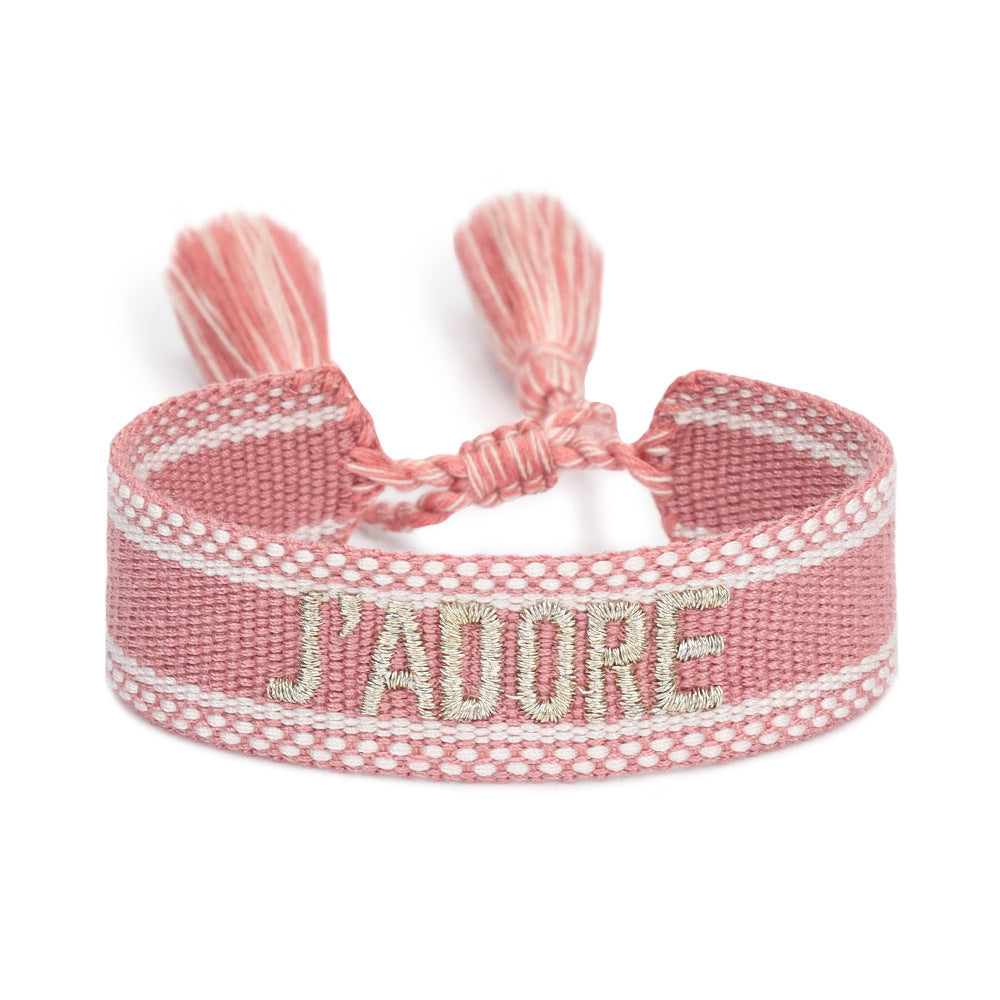 Women's Embroidered Letter Ribbon Carrying Strap Hand Bracelets