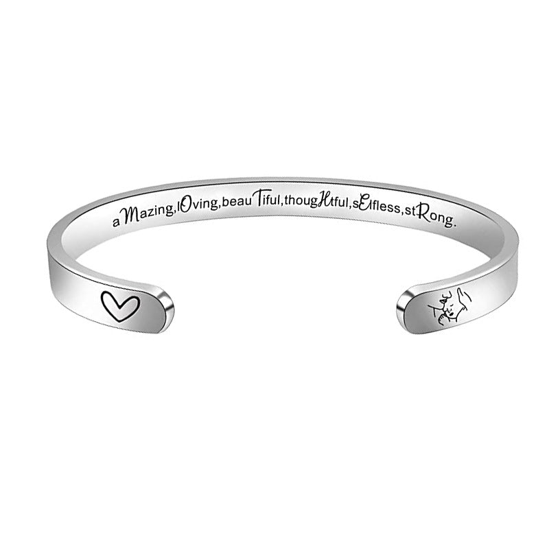 Steel Open-ended Titanium Inspirational Lettering Graduation Gift Bracelet