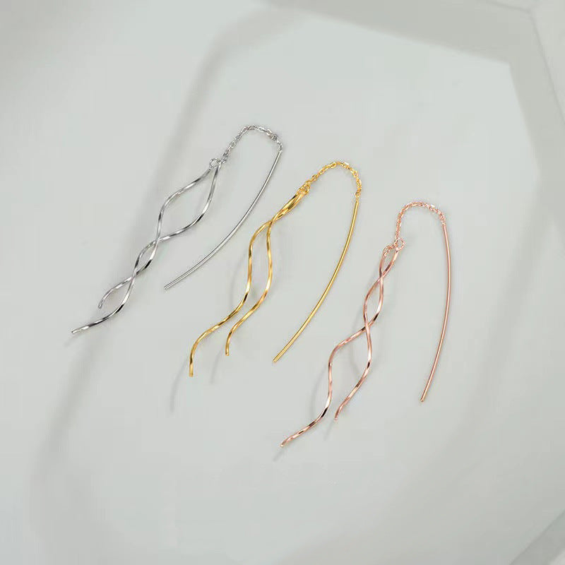 Round Face Tassel Arc Long Ear Line Wave Korean Stud Earrings