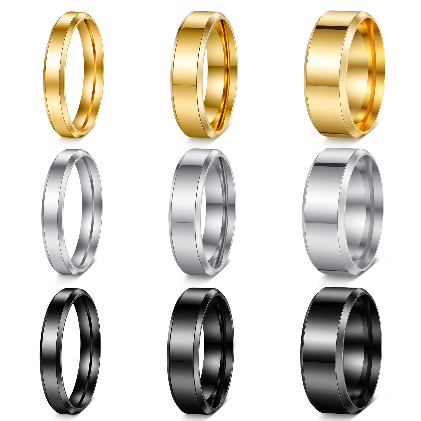 Women's & Men's Glossy Double Beveled Titanium Steel Wide Fashion Ring