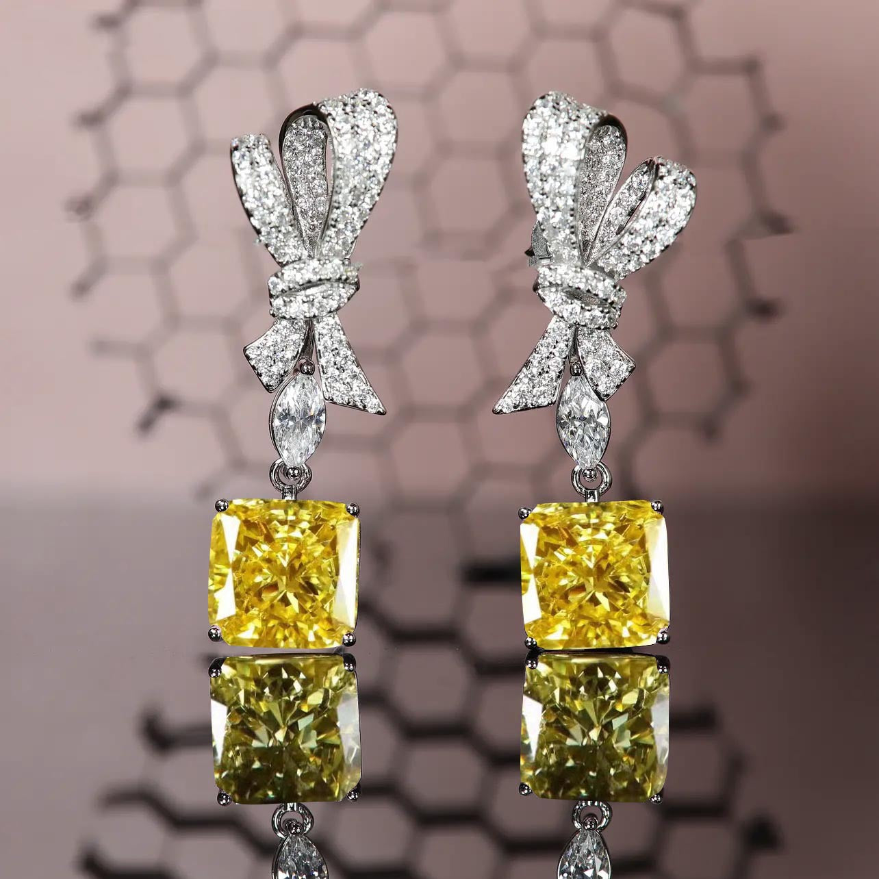 Jewelry Yellow Diamond Cutting Ear Super Flash Pink Earrings