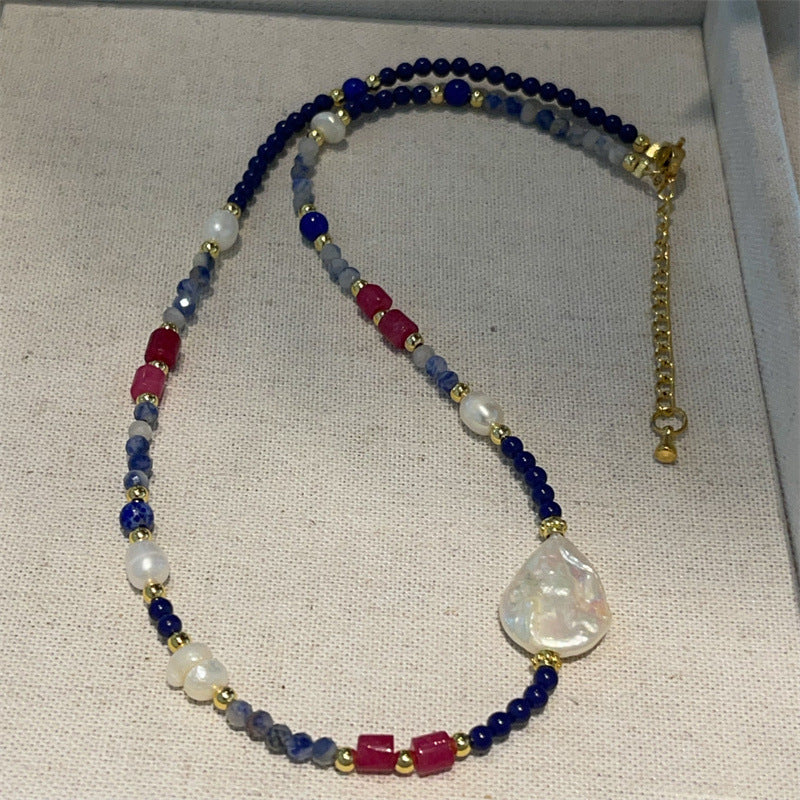 Personality Baroque Irregular Rose Stone Freshwater Pearl Female Temperament Drawable Jewelry Set