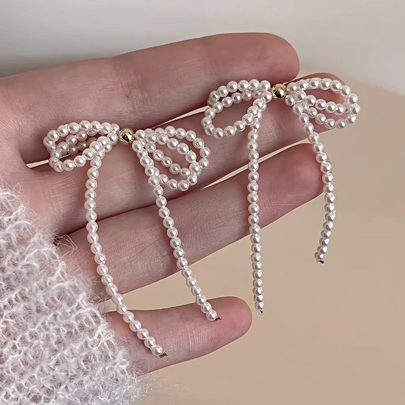 Women's Bowknot Pearl For Summer High-grade Niche Long Trendy Light Luxury Rings