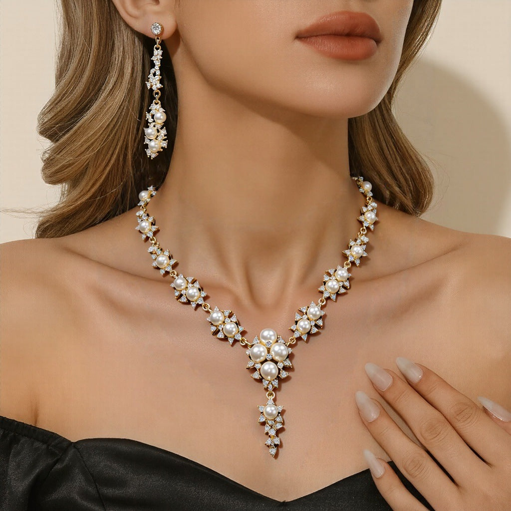 Women's Pearl Light Luxury Minority Bride Formal Dress Clavicle Chain Jewelry Set