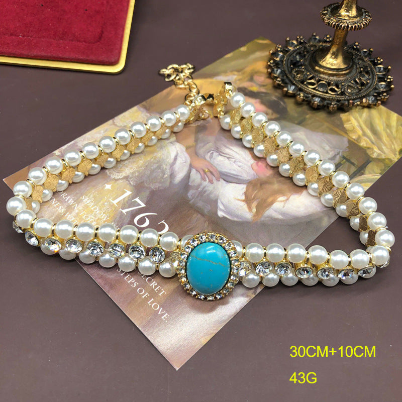 Women's Western Retro Mabe Pearl Ear Clip Hepburn Style Cheongsam Formal Jewelry Set