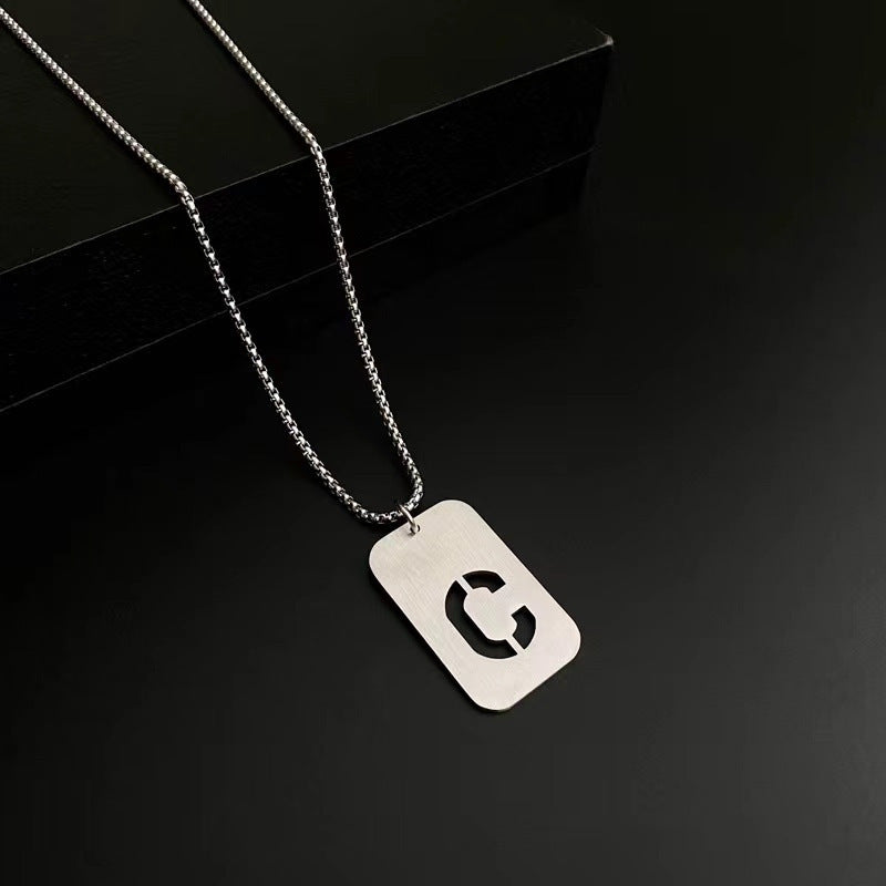 Men's Titanium Steel Female Letter Nameplate Pendant Necklaces