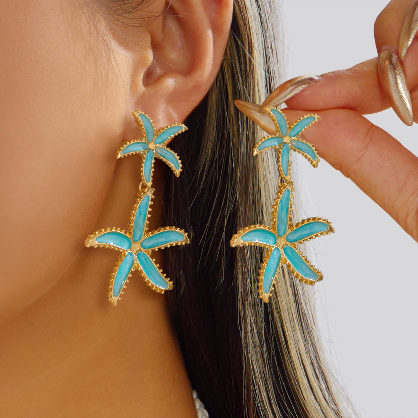 Ocean Style Starfish Scallop Conch Pearl Earrings