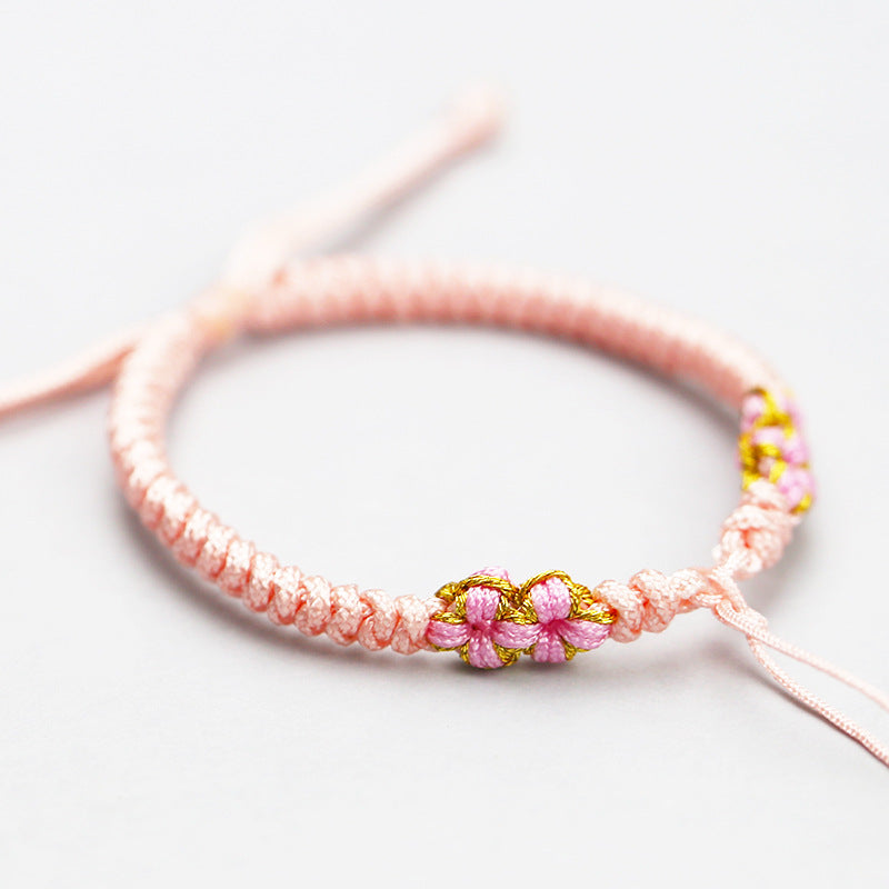 Bracelets en corde tressée avec nœud en fleur de pêche, sangle de transport exquise