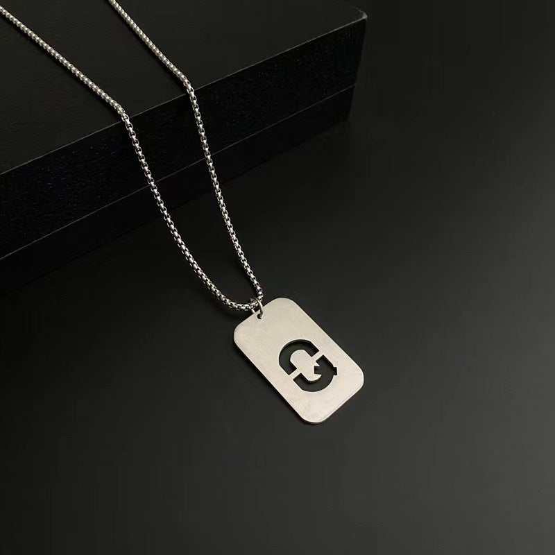 Men's Titanium Steel Female Letter Nameplate Pendant Necklaces