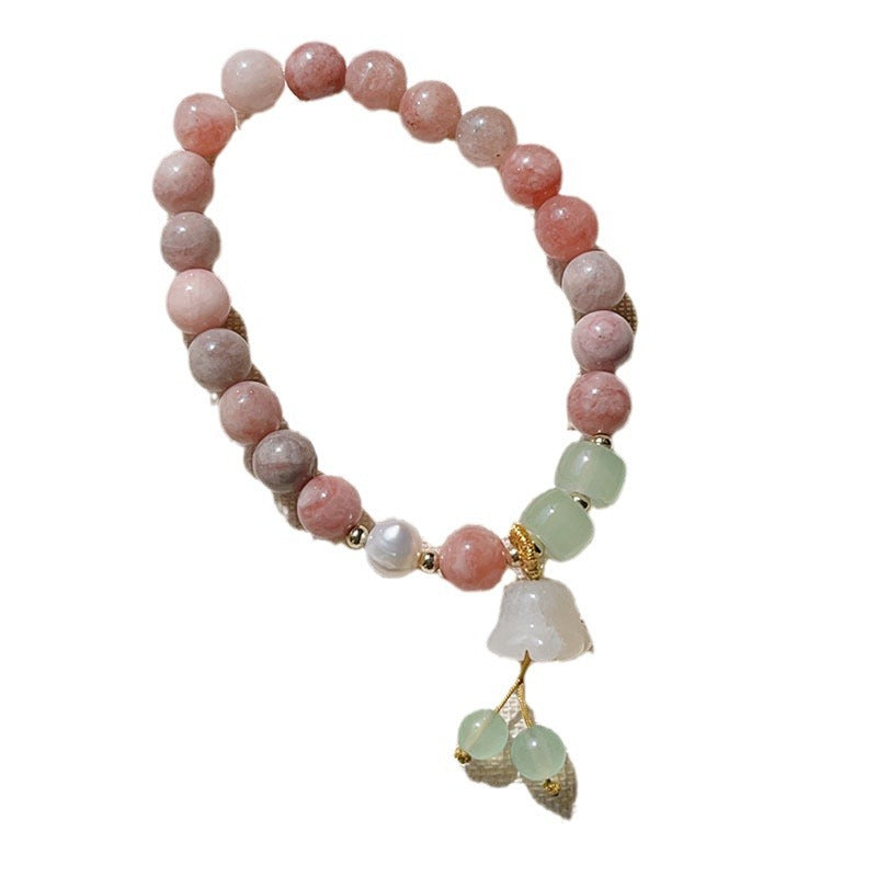 Bracelets à cordes avec pendentif en pierre rose pour femmes, Simple, rétro, boucle de paix, pièce de monnaie