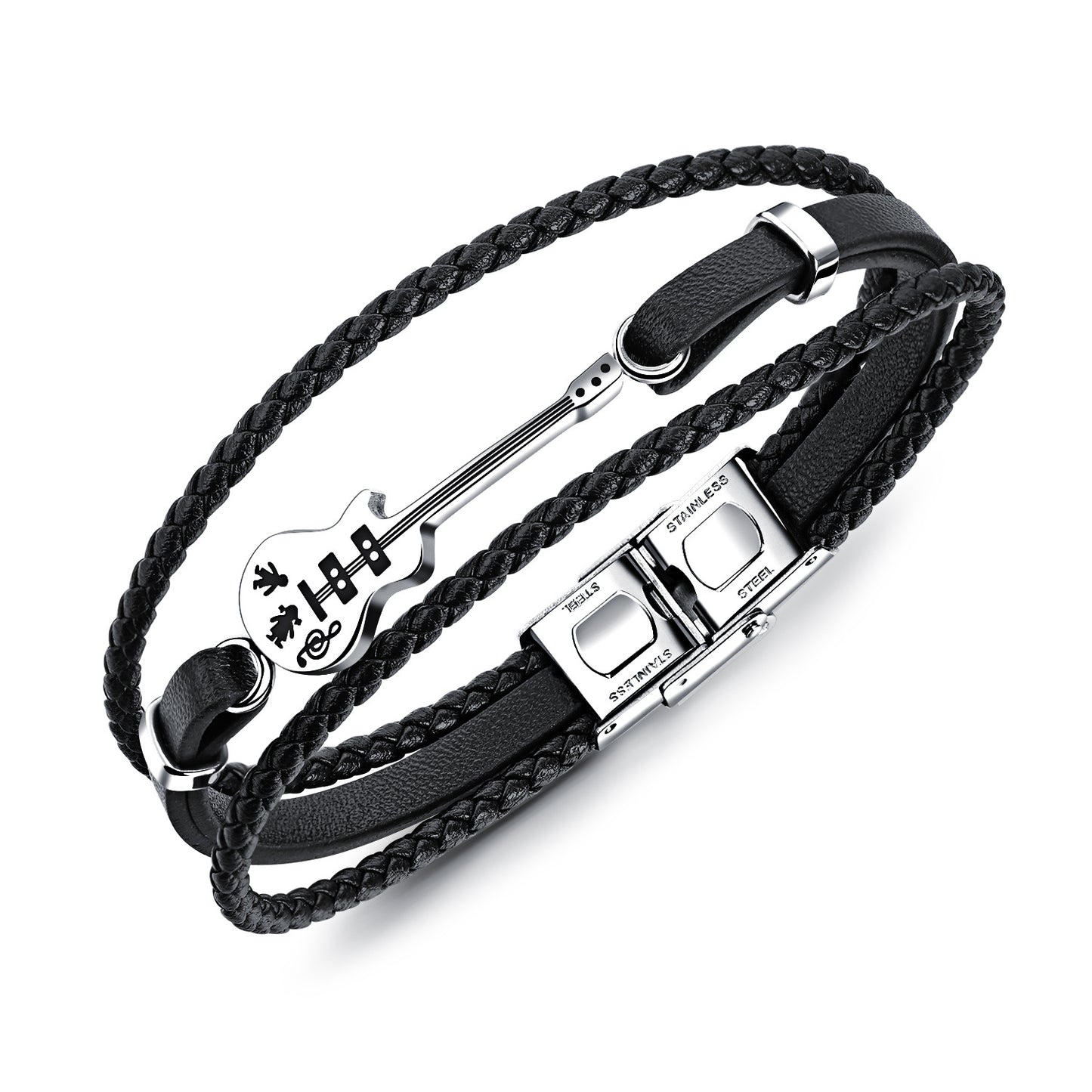 Bracelets tissés rétro en cuir de mini guitare créative pour hommes