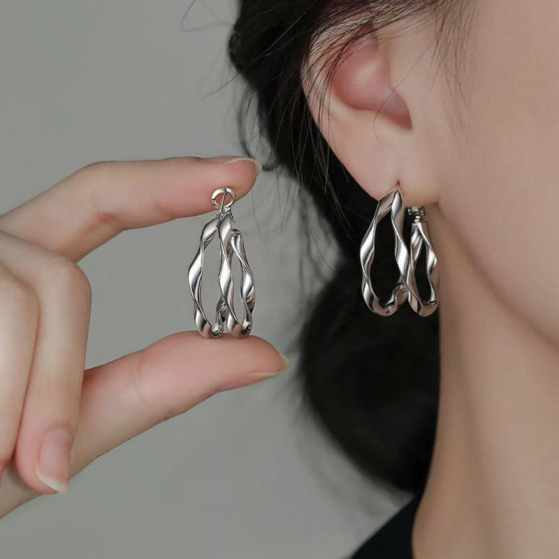 Women's Sier Needle Double Layer Round High-grade Earrings