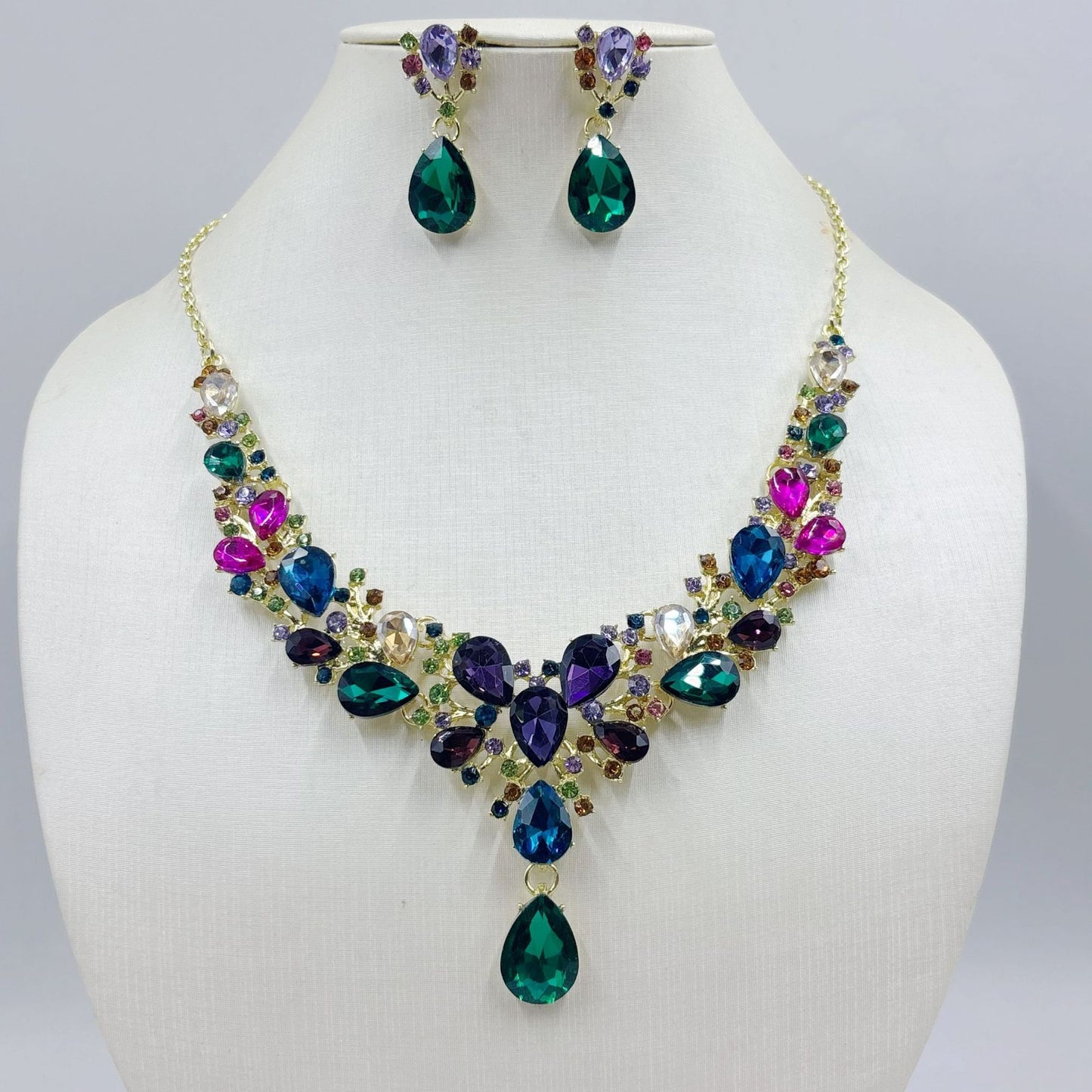 Water Drop Super Bridal Banquet Three-piece Zircon Gem Short Jewelry Set