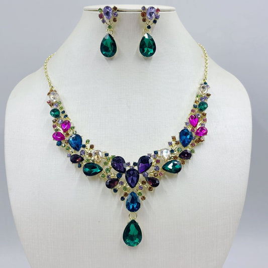 Water Drop Super Bridal Banquet Three-piece Zircon Gem Short Jewelry Set