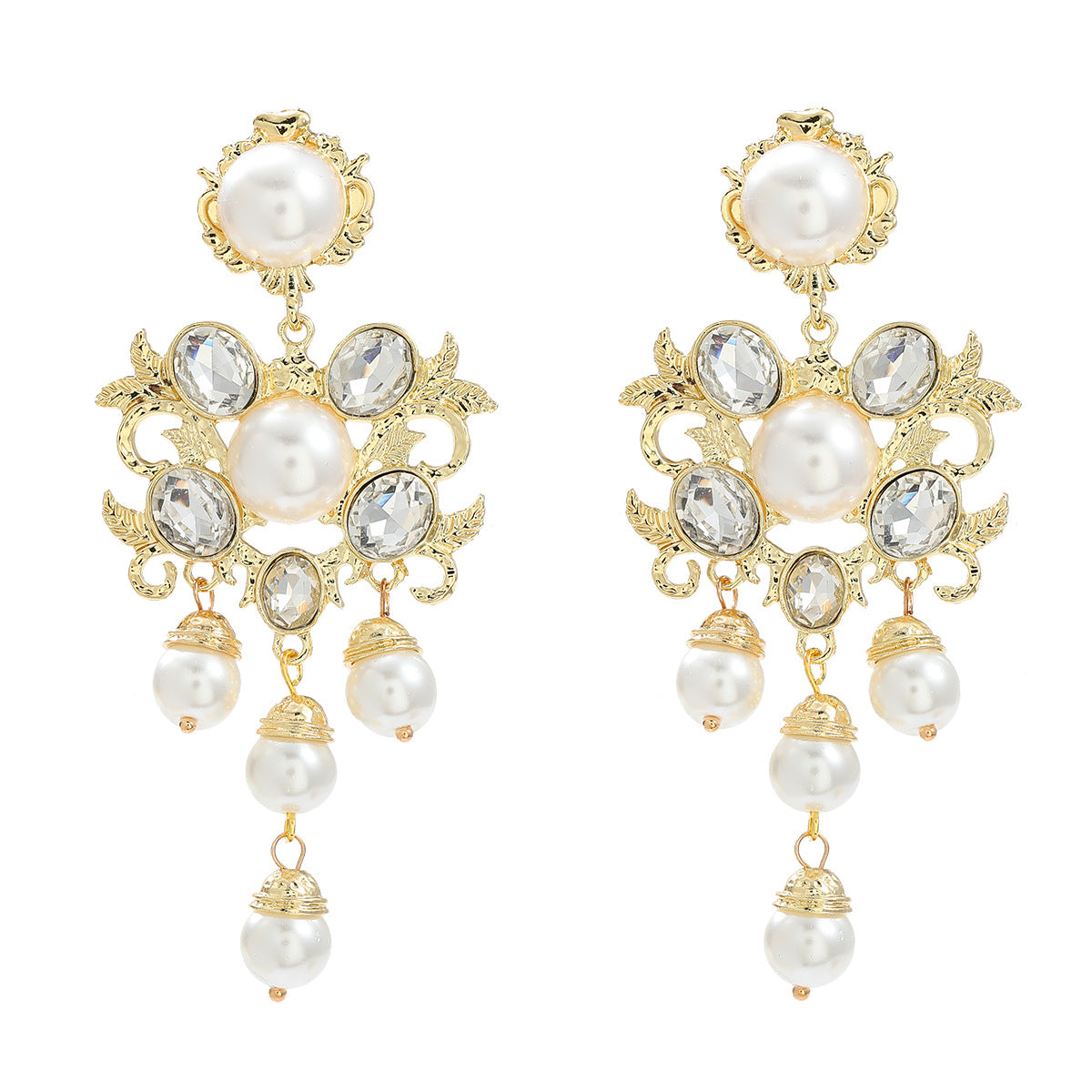 Women's Flower Exaggerated Alloy Diamond Inlaid Pearl Earrings