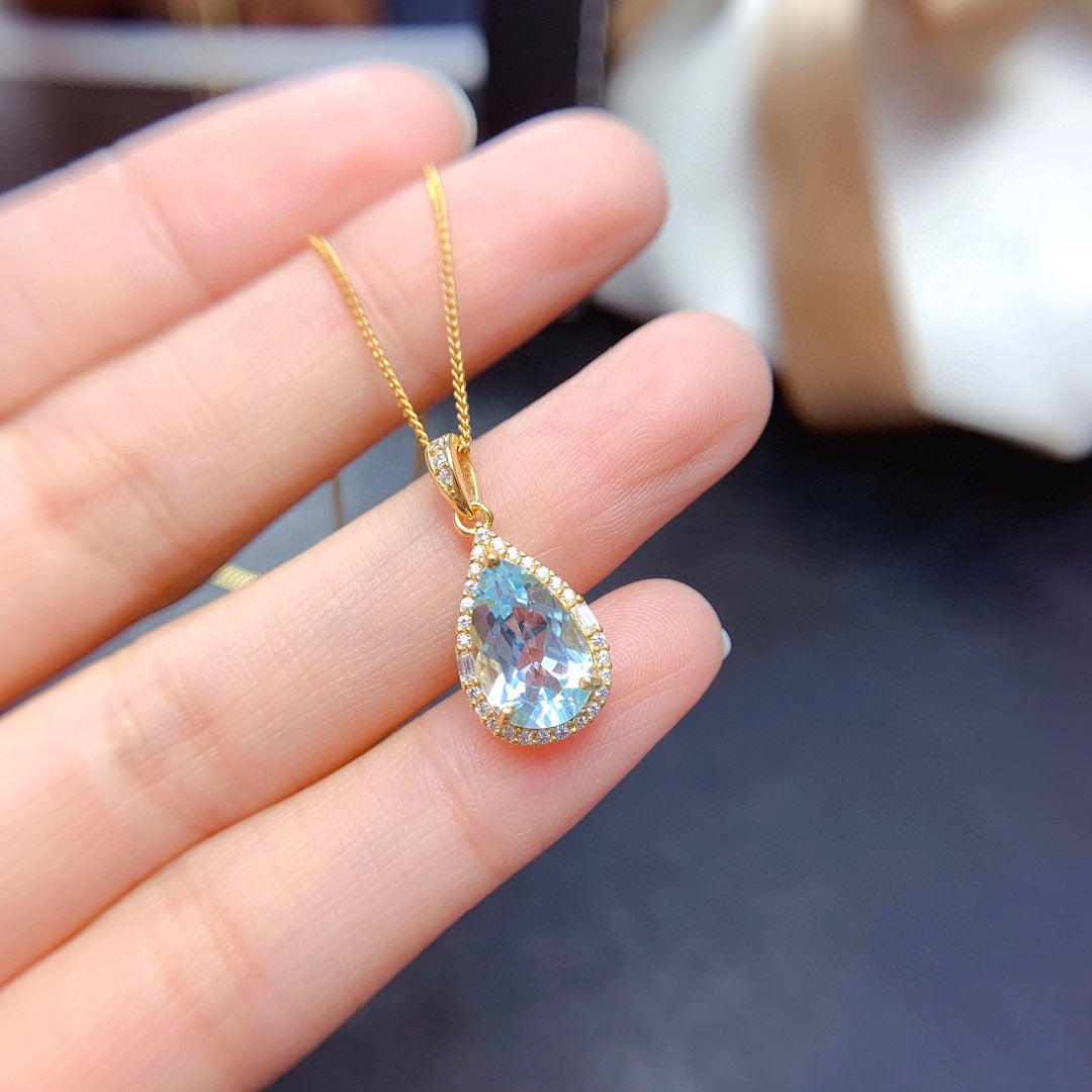 Women's Imitation Natural Blue Switzerland Topaz Eardrops Droplet Type Lucky Citrine Necklaces