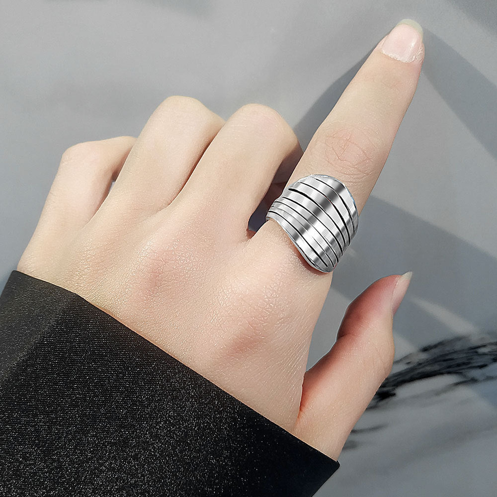 Octagonal Geometric Stripes Female Open Personalized Rings