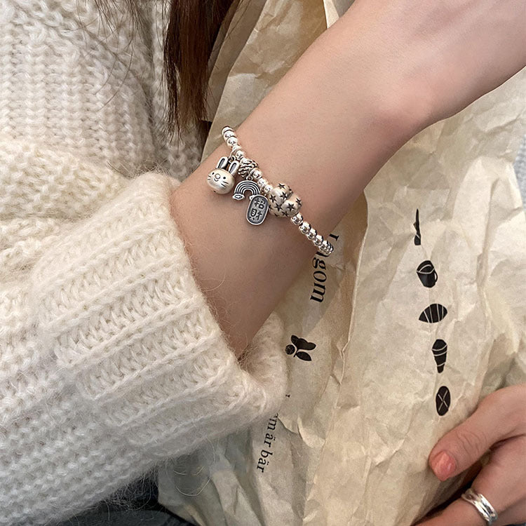 Light Luxury Minority Design Rabbit Bamboo Heart-shaped Beaded Female Retro Bracelet