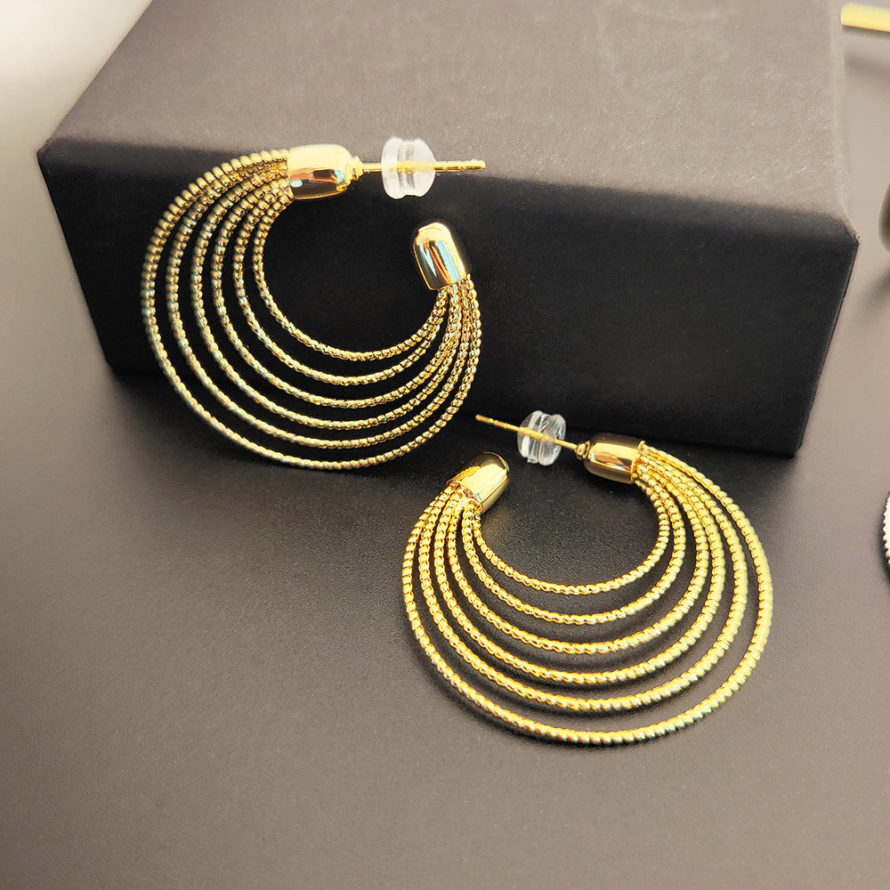 Women's Large Circles Design Brass Gold-plated Earrings