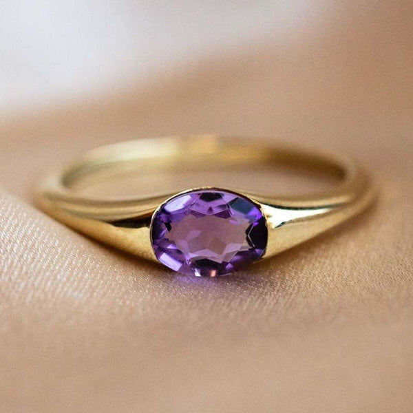 Women's Gold Inlaid Purple Gemstone Simple Fashion Rings