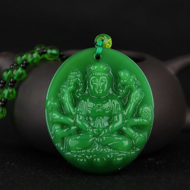Green Jade Goddess Buddha Hand Maitreya Sweater Chain Safety Buckle Necklaces