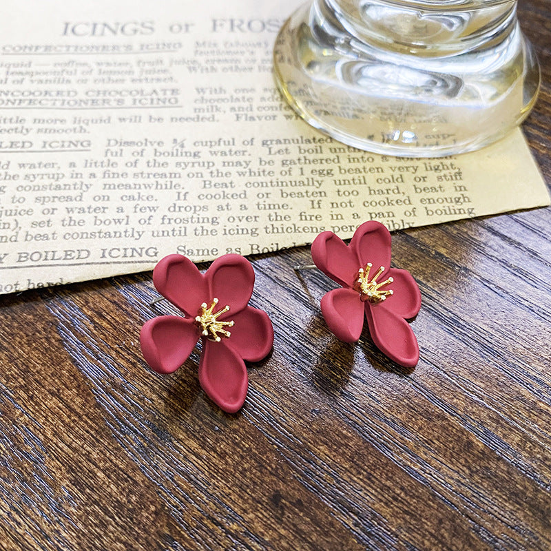 Red Flowers Style Niche Design Temperament Entry Earrings