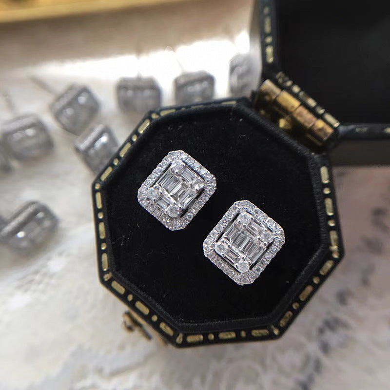 Women's Square Full Diamond White Gold Plated Light Earrings