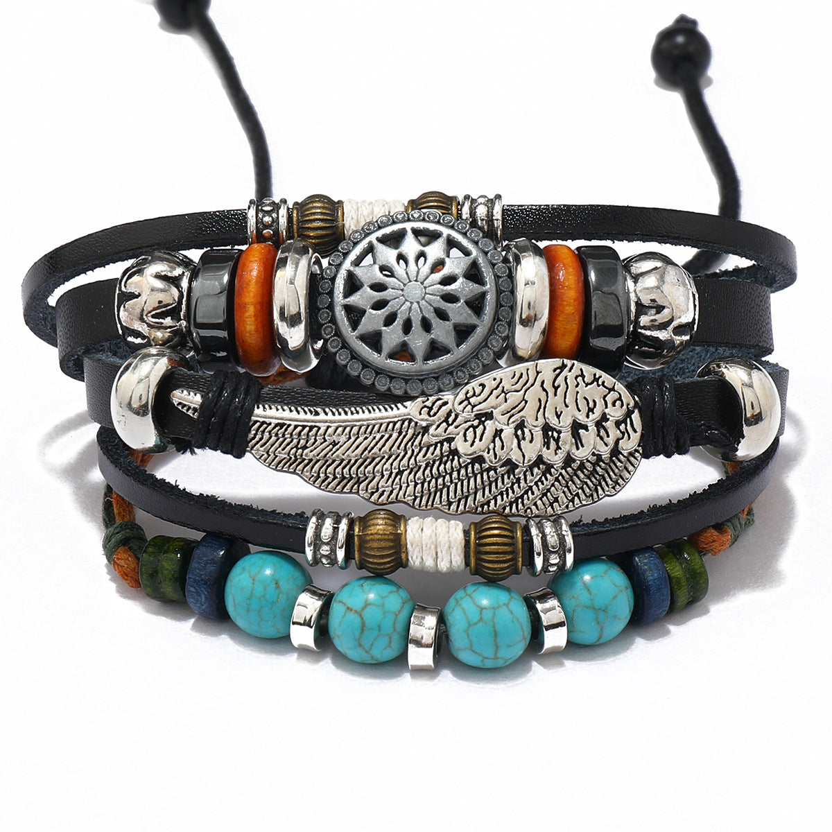 Women's Beaded Cattle Leather Bohemian Woven Alloy Bracelets