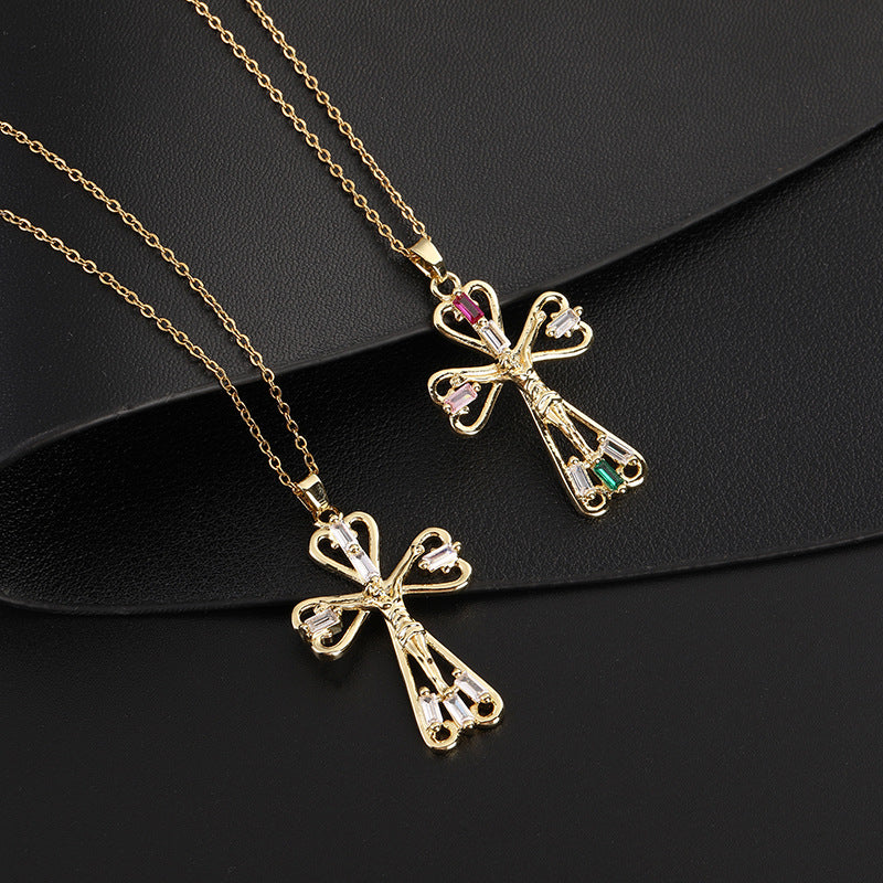 Colorful Zircon Virgin Mary Hip Hop Cross Necklaces