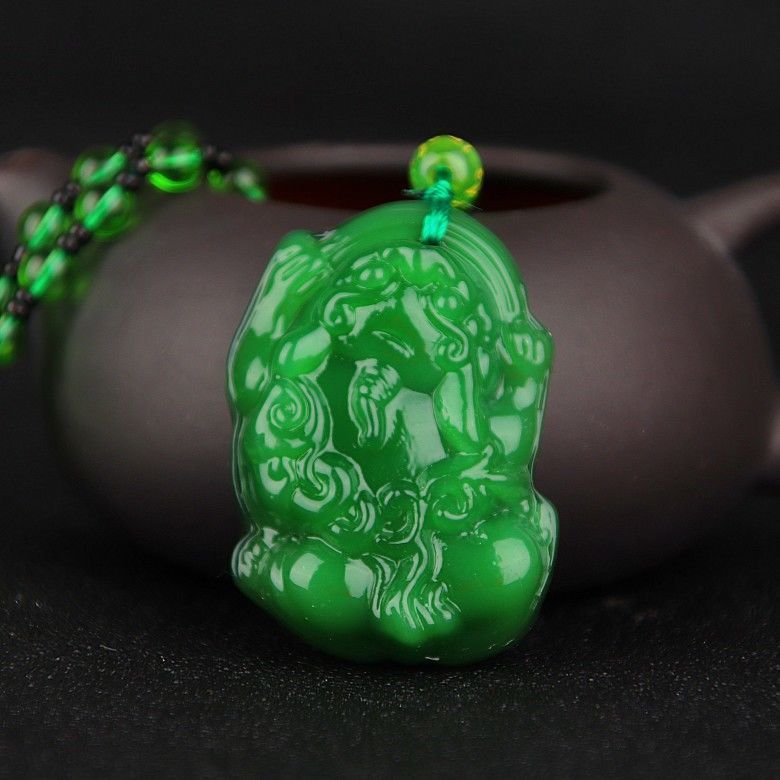 Green Jade Goddess Buddha Hand Maitreya Sweater Chain Safety Buckle Necklaces