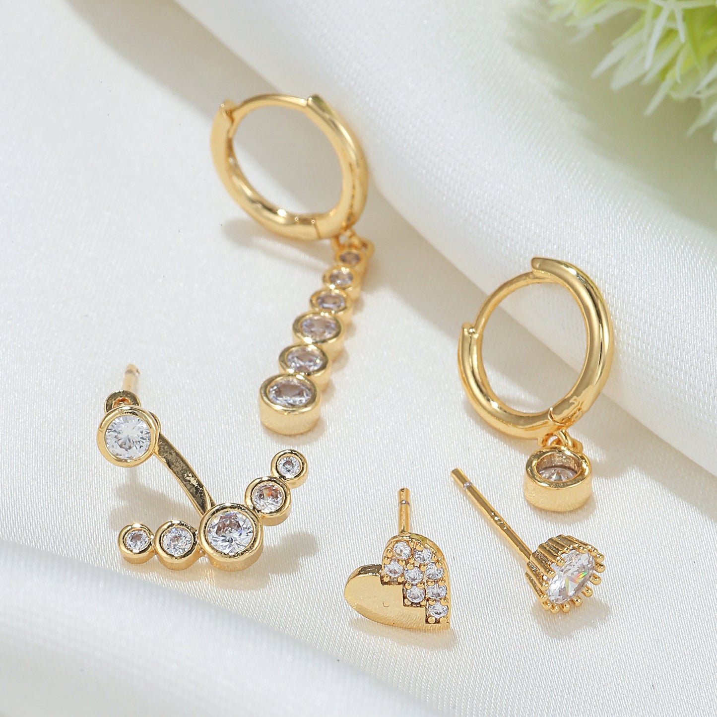 Niche Heart-shaped Earings Set Zircon Tassel Earrings