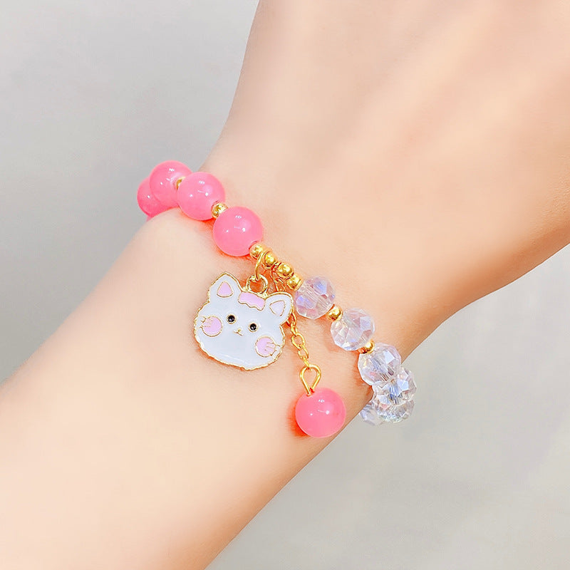 Children's Glaze Beaded Princess Cartoon Crystal Flowers Bracelets