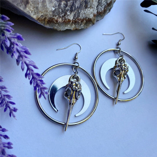 Moon With Skull Crow Bird Gothic Rings