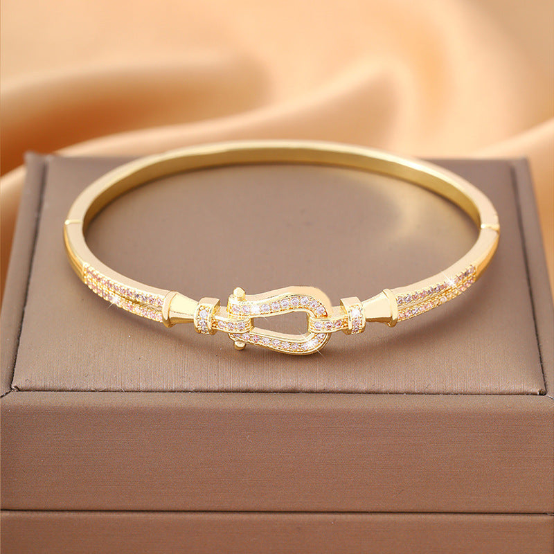Women's Fashion Full Diamond Horseshoe Bangle High-grade Bracelet