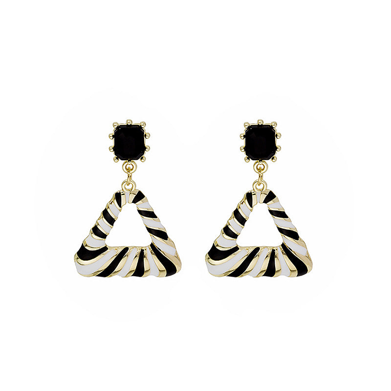 Sier Needle Black And White Polka Dot Drop Earrings