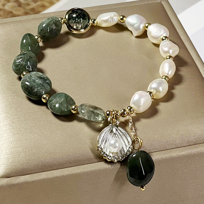 Women's Crystal Beads Green Quartz Rutilated Korean Bracelets