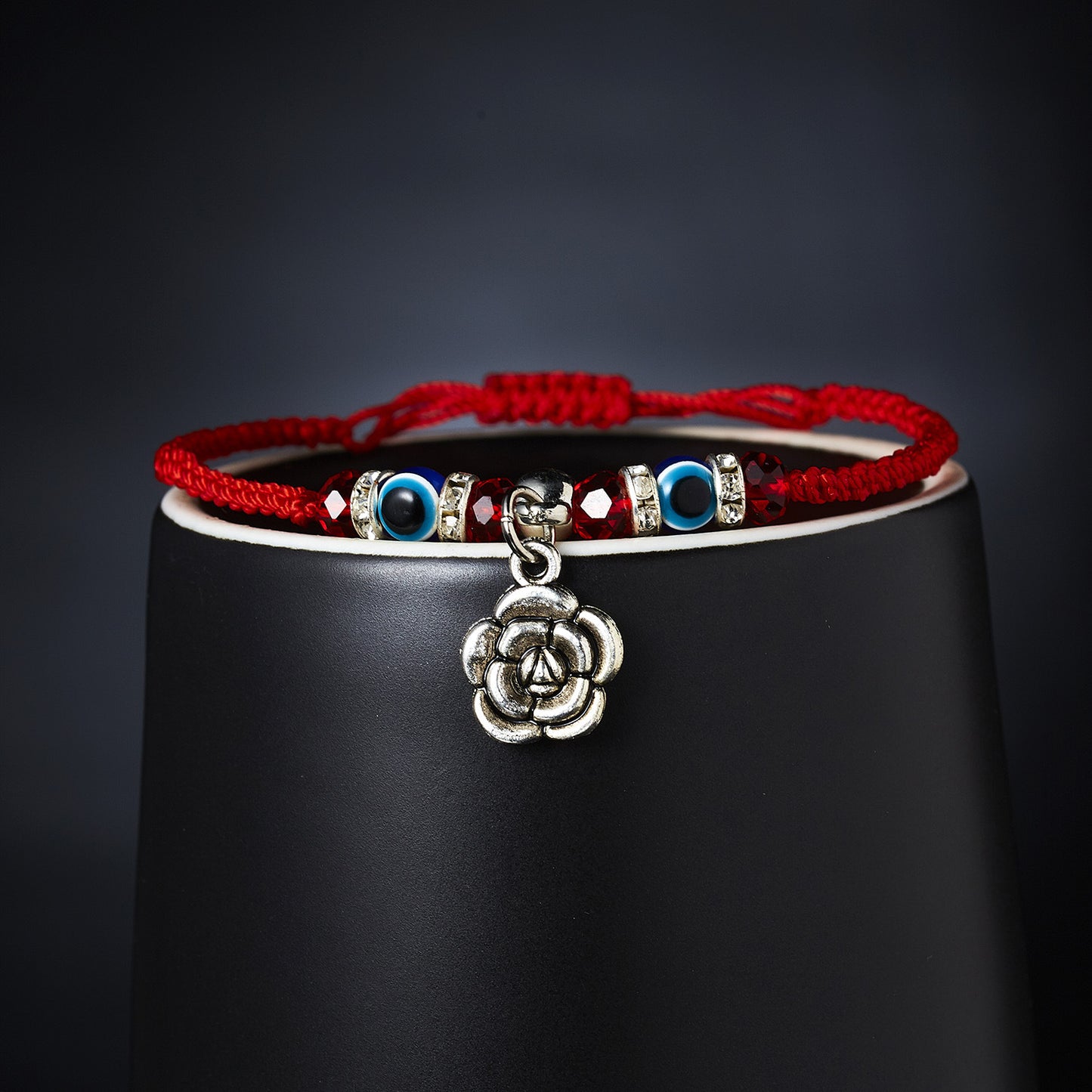 Eule, blaue Augen, böser Blick, rotes Seil, verstellbare Armbänder