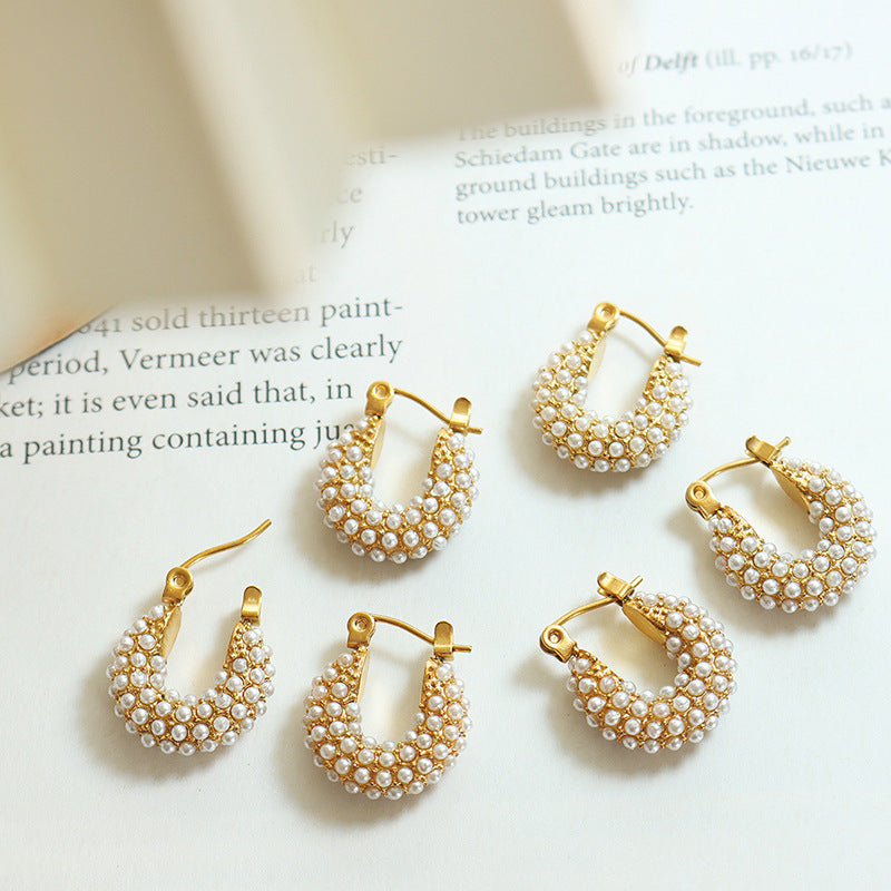 Women's Imitation Pearl Light Luxury Temperament U-shaped Handbag Shape Ear Titanium Rings