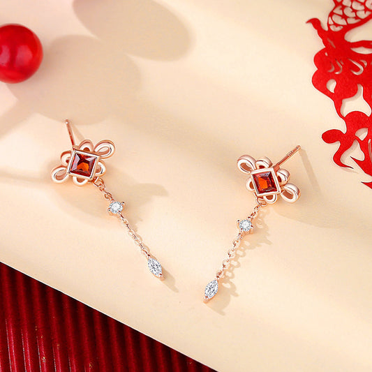 Women's Chinese Knot Sterling Sier Fringed Zircon Style Earrings