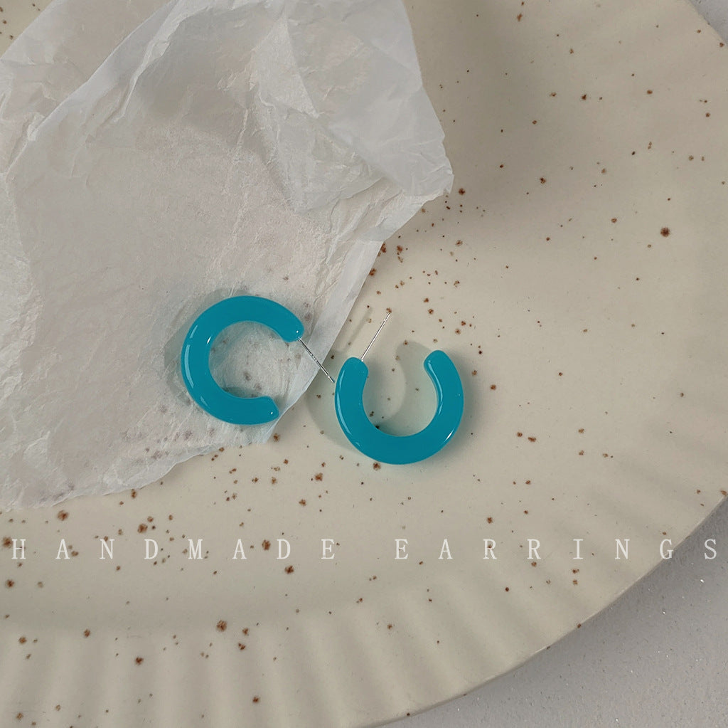 Blue Resin Jelly Fresh Sier Needle Earrings