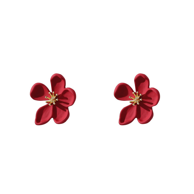 Red Flowers Style Niche Design Temperament Entry Earrings