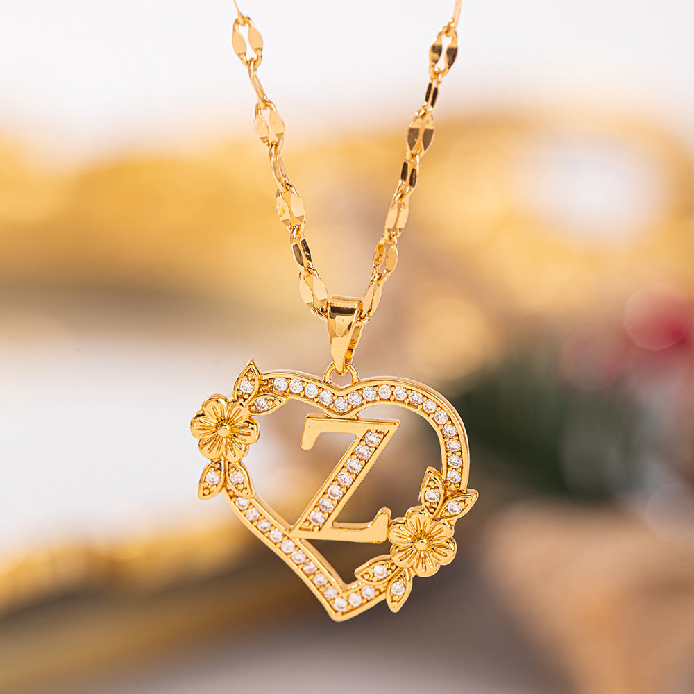 Affordable Luxury Fashion Letter Love Trendy Copper Inlaid Zircon Clavicle Necklace