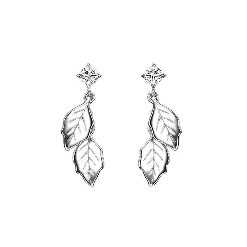 Sier Leaf Diamond Simple Leaf-shaped Fashion Earrings