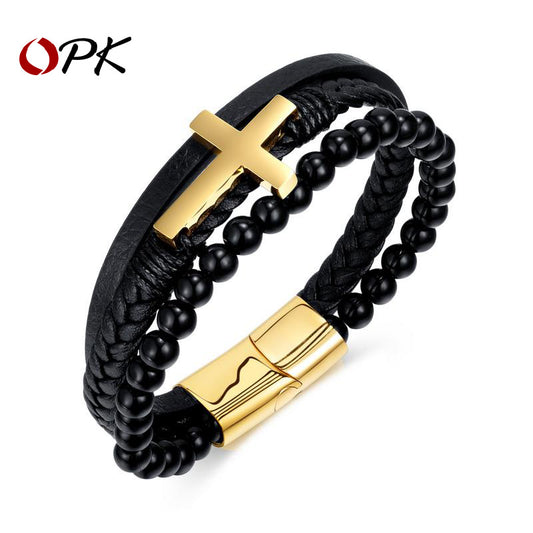 Men's Ornament Titanium Steel Cross Magnetic Snap Personality Handmade Bracelets